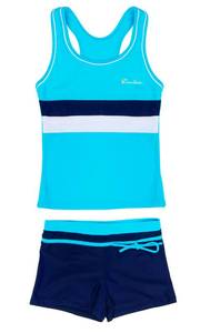 lot 84967 image: KABETY Little Girls Summer Two Piece Boyshort Fashion Tankini Swimsuit (Blue, 14-15, Tag 5XL)