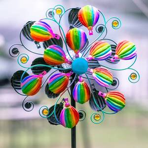 lot 84969 image: Solar Wind Spinner, 58.2 Inch Metal Stake Yard Spinners,Solar Powered Multi-Color LED Glass Ball with Kinetic Wind Sculpture Spinner Windmills for Outdoor Lawn & Garden Decoration -Hot Air Balloon