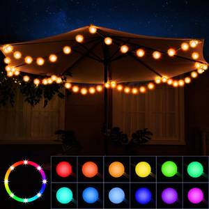 lot 84972 image: Enhon Patio Umbrella String Lights, 12 RGB LED Color 8 Novel Modes Color Change Globe LED String Lights, 28ft 57 LED Waterproof Hanging String Light with Remote Control for Outdoor Patio Garden Decor