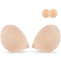 lot 84973 image: Niidor Adhesive Bra Strapless Sticky Invisible Push up Silicone Bra for Backless Dress with Nipple Covers Nude(B Cup)