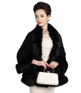 lot 84974 image: ELFJOY Bridal Faux Fur Shawl Black Fur Coat Women Luxury Faux Fur Wrap for Evening Dresses Winter Cashmere Fur Cape for Wedding Evening Party One Size