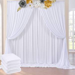 lot 84978 image: 20 ft x 10 ft Wrinkle Free White Backdrop Curtain for Wedding Parties, Polyester Photo Backdrop Drapes for Baby Shower Birthday Party Backdrop Stand, Bulk Thick Background Curtains 5x10FT 4 Panels