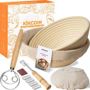 lot 84982 image: Bread Proofing Basket, Kikcoin Banneton Bread Proofing Basket Set of 2, 9 Inch & 10 Inch Round Sourdough Proofing Basket with Linen Liner, Bread Lame