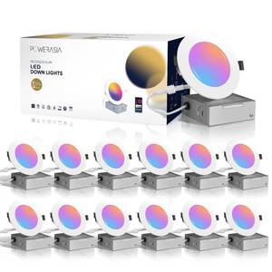 lot 84984 image: POWERASIA 12 Pack Smart Recessed Lighting 6 Inch, Ultra-Thin LED Recessed Lighting 12W 1200LM Smart Downlight with Junction Box, Compatible with AlexaGoogle Assistant - ETL and Energy Star Certified - Retail $181.19