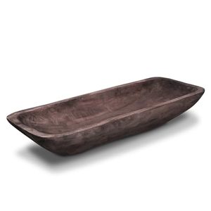 lot 84985 image: QIELSER Wooden Dough Bowl Vintage Oblong Natural Root Hand Carved Bowl For Home Decor, Rustic Farmhouse Dough Bowl, Dining Room Table Centerpiece Potpourri Decor Display Bowl 18.5 L x 7.1 Wx3.15 H