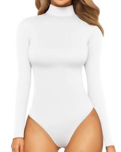 lot 84989 image: MANGOPOP Womens Mock Turtle Neck Long Sleeve Tops Bodysuit Jumpsuit Medium
