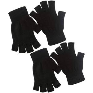 lot 84998 image: 2 Pair Half Finger Gloves Winter Knit Touchscreen Warm Stretchy Mittens Fingerless Gloves in Common Size for Men and Women,black