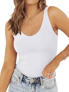 lot 84999 image: PINKMSTYLE Basic V Neck Tank Tops for Women Slimming Workout Summer Tops Double Lined Sleeveless Shirts White Small