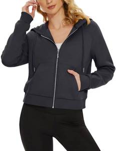 lot 85006 image: MAGCOMSEN Black Zip Up Hoodie Women Cropped Jacket Fleece Lined Sweatshirt Active Fashion Black S