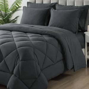 lot 85013 image: SameBed Queen Size Comforter Set, 7 Pieces Bed in a Bag, Bedding Sets with All Season Soft Quilted Lightweight Comforter, Flat Sheet, Fitted Sheet, 2 Pillow Shams, 2 Pillowcases, Dark Grey