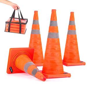 lot 85014 image: BATTIFE 4 Pack 28 Inch Collapsible Traffic Safety Orange Cones, Multi Purpose Pop-up Cones and Reflective Collar, for Road Parking, Driving Practice