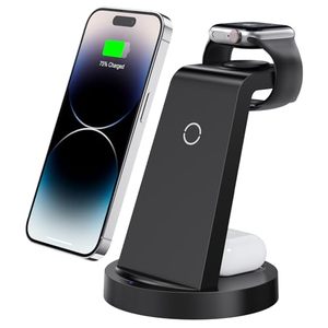 lot 85018 image: 3 in 1 Charging Station for iPhone, Wireless Charger for iPhone 15 14 13 12 11 X Pro Max & Apple Watch - Wireless Charging Station for AirPods 3 Pro