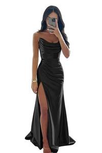 lot 85038 image: Corset Satin Prom Dresses for Women 2024 Mermaid Black Formal Dress Ball Gown with Slit Size 10