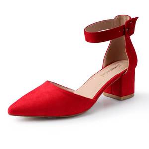 lot 85215 image: NinetinGel Red Heels.Chunky Heel Pointed Closed Toe Pump Shoes,Party Wedding Fashion Shoes,Gifts for Women Size 7