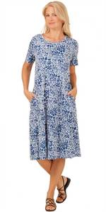lot 85222 image: LA CERA Cotton Knit A-Line Dress - Blue Floral (X-Large, Blue)