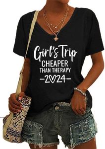 lot 85229 image: Girls Trip 2024 T-Shirt for Women V-Neck Black Hiking Travel Shirt Best Friend Top-Black 2024 L