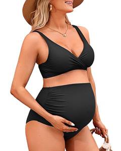 lot 85240 image: Charmo Maternity Swimsuits Two Piece High Waist Maternity Bikini Set V Neck Pregnancy Bathing Suit S Black
