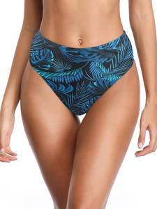 lot 85245 image: Ocean Blues Womens Blue Leaf High Cut High Waisted Bikini Bottom Size Small