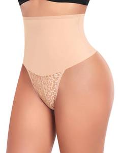 lot 85259 image: Womens Thong Shapewear Mid to High Waisted Shaper Thong WN0017(04#D Beige#lace mid waist wire,Small)