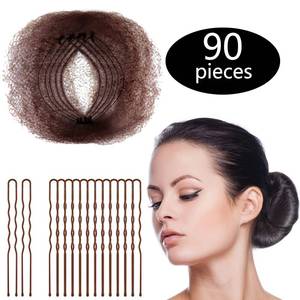 lot 85264 image: Zonon Bun Hair Nets 50Pcs, Invisible Elastic Edge Mesh, Individual Package, Brown & U Shaped Pins 40Pcs for Ballet Bun, Sleeping, Women and Wig