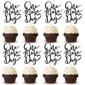 lot 85271 image: Arthsdite 24Pcs One More Day Cupcake Toppers Glitter Wedding Rehearsal Dinner Cupcake Picks Decoration for Wedding Countdown Theme Party Cake Decorations Supplies - Black Glitter