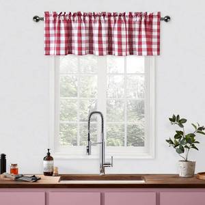 lot 85276 image: Bapawfish Red and White Buffalo Check Kitchen Curtain Valances for Windows,Burgundy Plaid Gingham Valance for Bathroom Rod Pocket Cafe Curtains, 55 x 15, RedWhite