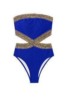 lot 85301 image: Milumia Womens Stitch Detail Strapless One Piece Swimsuit Cut Out Bandeau Bathing Suit Royal Blue Small