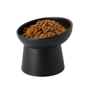 lot 85305 image: KITCHENLESTAR Small Ceramic Raised Cat Bowls, Tilted Elevated Food or Water Bowls, Stress Free, Backflow Prevention, Dishwasher and Microwave Safe, Lead & Cadmium Free(Black)