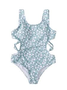 lot 85311 image: Milumia Girls Cute Ribbed Knit One Piece Swimsuit Cut Out Scoop Neck Bathing Suit Multicolor 8 Years