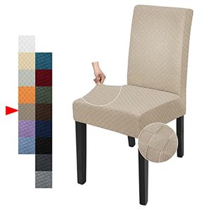 lot 85325 image: YEMYHOM 2 Packs Latest Checkered Dining Chair Slipcover Parsons Chair Furniture Protector Stretch Chair Covers for Dining Room, Restaurant, Kitchen, Party (Khaki)