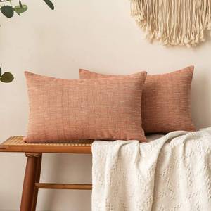 lot 85335 image: MIULEE Pack of 2 Decorative Burlap Linen Fall Autumn Throw Pillow Covers Modern Farmhouse Pillowcase Rustic Woven Textured Cushion Cover for Sofa Couch Bed 12x20 Inch Salmon