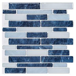 lot 85340 image: WOWSTAR 10-Sheet Peel and Stick Tiles, Marble Look Kitchen Backsplash Tiles, 11.5x11.5 Dark Blue