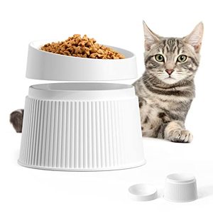 lot 85346 image: uahpet Elevated Cat Food Bowl Super Widen Raised Cat Food Dishes for Protecting Spine, Reliefing Whisker Fatigue, Anti-Vomiting 17° Tilted Pet Feeding Bowls with Silicone Mat for Indoor Cats