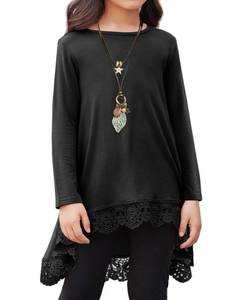 lot 85349 image: Arshiner Girls Tunic Solid Blouse Tops Long Sleeve Loose Soft Casual T-Shirt C Black 11-12 Years