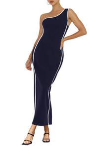 lot 85350 image: VICIALL Womens One Shoulder Midi Bodycon Dress Contrast Binding Sexy Cocktail Party Midi Dresses Blue XL