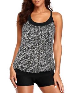 lot 86466 image: Septangle Womens Plus Size Loose Fit Swimsuits Two Piece Retro Cross Back Swim Wear Athletic Tummy Control Blouson Tankini with Shorts Bathing Suit, Leopard, US 16 - Retail $9685.9