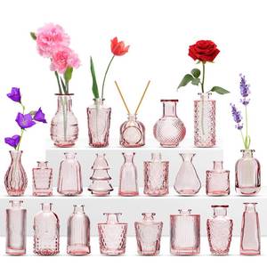 lot 86473 image: 22 Pack Flower Vase, RUCKAE Bud Vases for Wedding Decorations,Glass Vase for Centerpiece Table Decorations,Small Boho Vase for Home Decor,Wedding Decor,Centerpieces,Party,Office (Pink)