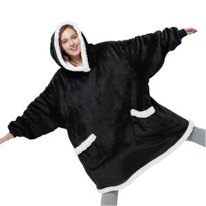 lot 86478 image: Bedsure Wearable Blanket Hoodie with Sleeves - Sherpa Hooded Blanket Adult as Gifts for Mom Women Girlfriend, Winter Sweatshirt Blanket Standard Black