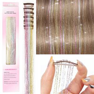 lot 86479 image: BAOTA Hair Tinsel Clip in 20 Inch Colorful Fairy Glitter Tinsel Hair Extensions Festival Gift Christmas Party Dazzle Hair Accessories for Women Girls Kids 6 Colors