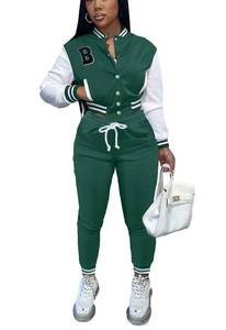 lot 86493 image: Fooullaide Womens Two Piece Varsity Jacket Set Letter Print Cropped Top Long Sweatpants Tracksuit Baseball Jacket Sets XL