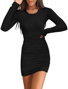 lot 86496 image: Valiamcep Women Sexy Casual Ribbed Short Mini Dress Long Sleeve Bodycon Fall Dresses Black Small