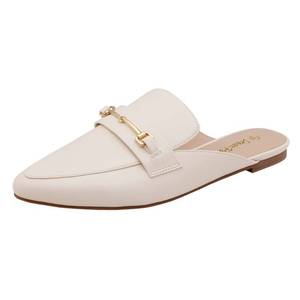 lot 86502 image: DREAM PAIRS Womens DML212 Flat Mules Buckle Pointed Toe Backless Slip on Slides Loafer Shoes, White Pu, Size 9.5