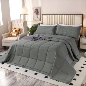 lot 20725 image: SOULOOOE Oversized California King Comforter Set 120x120, Extra Large King Size Quilts 3 Pieces Lightweight Reversible Down Alternative Comforter for All Season with 8 Corner Tabs -Gray