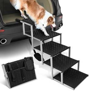 lot 20731 image: Niubya Dog Ramps for Cars, Portable Folding Dog Stairs for Cars, SUV, Trucks, Lightweight Pet Ramp for Large Dogs with Non-Slip Surface, Reinforced Dog Steps Supports Up to 200 lb, 5 Steps