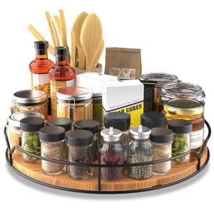 lot 20734 image: Lazy Susan Turntable Organizer for Cabinet Pantry Kitchen Countertop Refrigerator Cupboard, Pine Wood (Carbonized Black, 14�)
