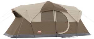 lot 20736 image: Coleman WeatherMaster 10-Person Weatherproof Camping Tent, Large Family Tent with Room Divider, Included Rainfly and Strong Frame Withstanding Winds up to 35MPH