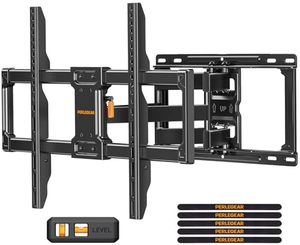 lot 20743 image: Perlegear UL Listed Full Motion TV Wall Mount for Most 42�84 inch Flat Curved TVs up to 132 lbs, 1216 Wood Studs, Bracket with Articulating Arms, Swivel, Tool-Free Tilt, Max VESA 600x400mm PGLF12