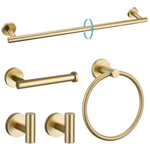 lot 20744 image: TURS Brushed Gold 5 Piece Bathroom Hardware Set, SUS304 Stainless Steel 24 Inch Bath Towel Bar Set, Round Bathroom Accessories Kit Wall Mounted