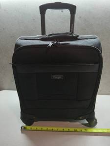lot 20745 image: Wrangler 4-Wheel Spinner Luggage with Side USB Port, Black, 17-Inch Underseat Carry-On