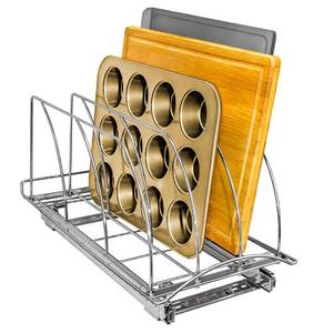 lot 20747 image: LYNK PROFESSIONAL� Pull Out Cutting Board, Cookie Sheet, and Baking Pan Organizer Rack - Lifetime Ltd. Warranty - Slide Out Kitchen Cabinet Storage Organizers � 10� x 21� Deep - Pullout Shelf, Chrome